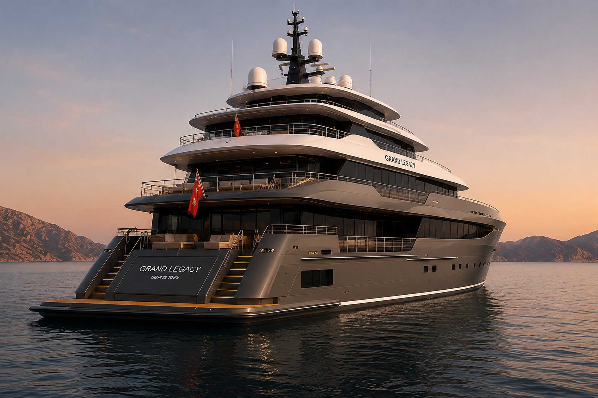 Legacy Grand — Heck mit Badeplattform (Rendering)